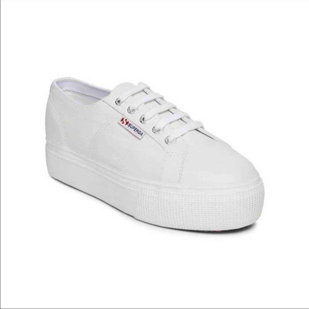 Superga 2790 Nappa Leather Sneakers Lace Up Round Toe White Women's 9